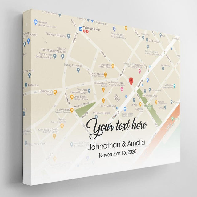 Custom Map Print And Text Canvas