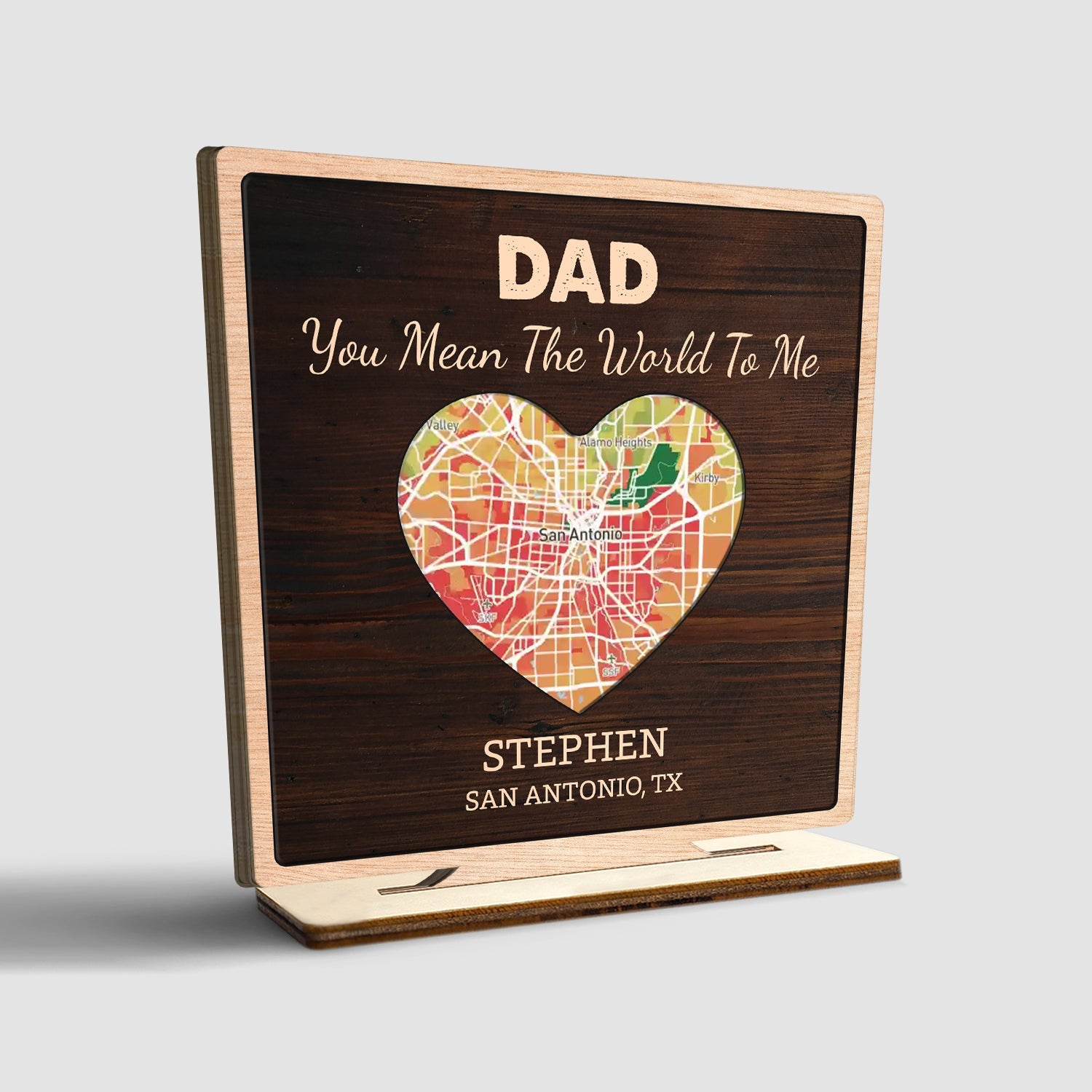 Custom Map Print By Location, Heart Shape, Wooden Plaque 3 Layers