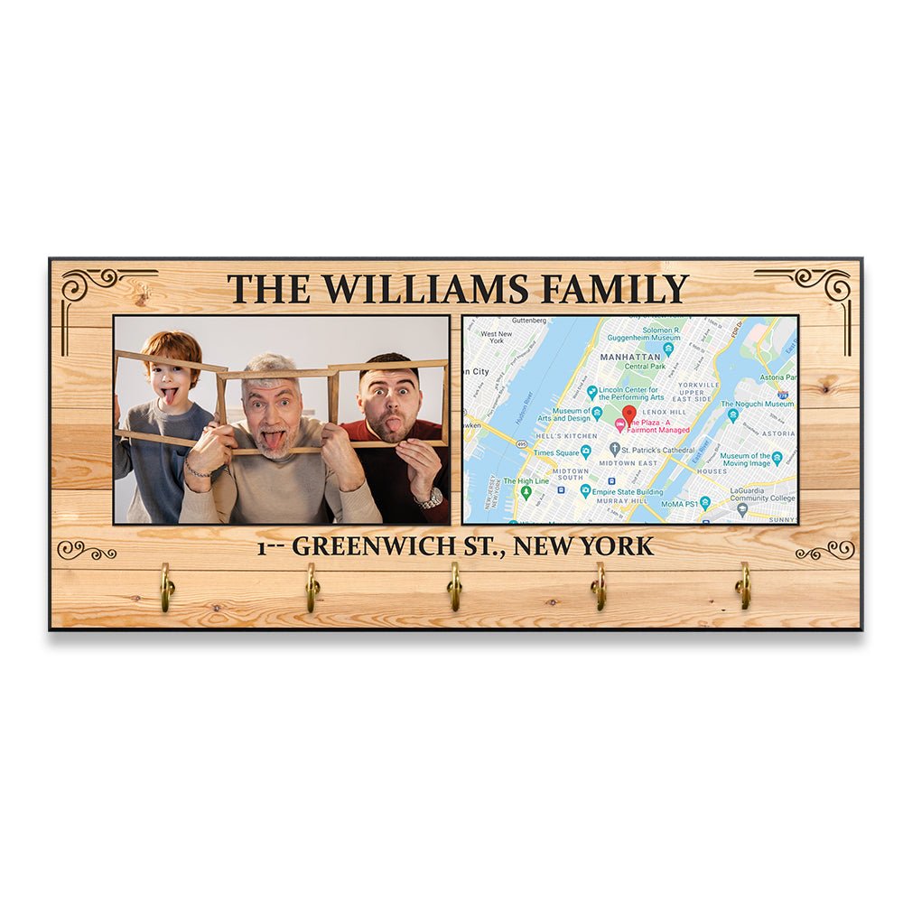 Custom Map Print By Location Key Hook, Personalized Photo And Text