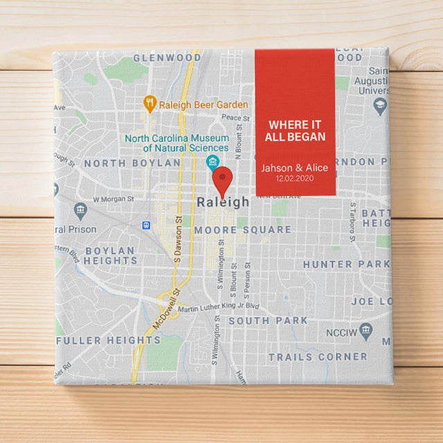 Custom Map Print Canvas Personalized Map And Text Square Canvas