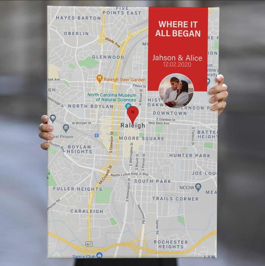 Custom Map Print Canvas Customizable Map, Photo And Text