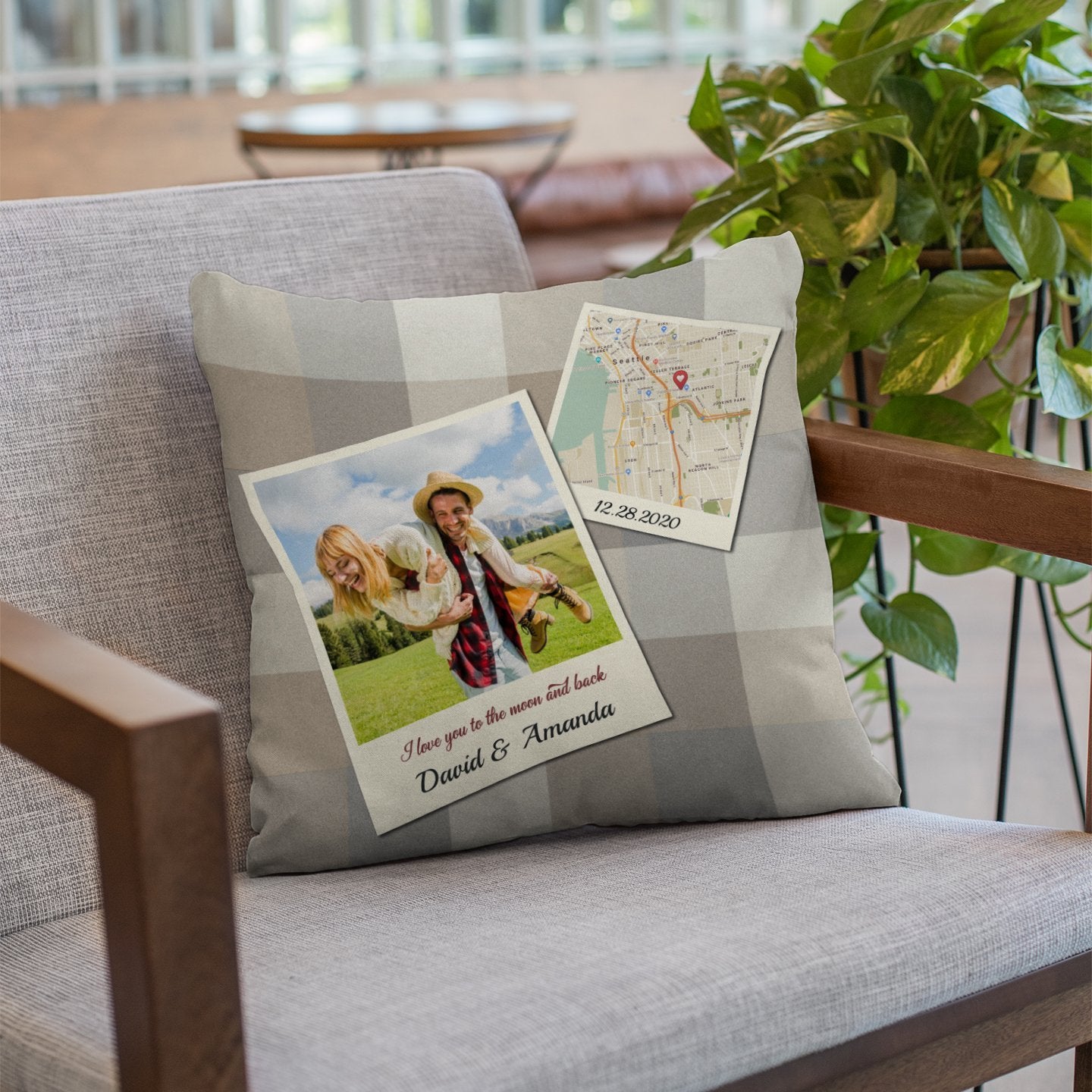 Custom Map Print, Personalized Photo And Text Pillow