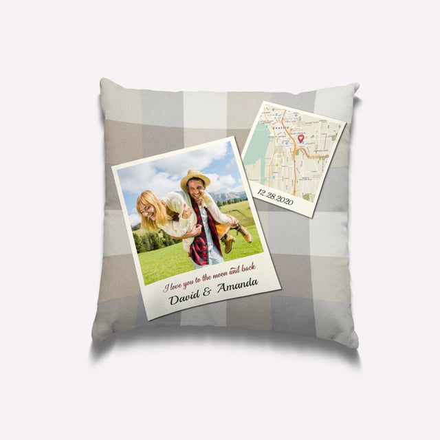 Custom Map Print, Personalized Photo And Text Pillow