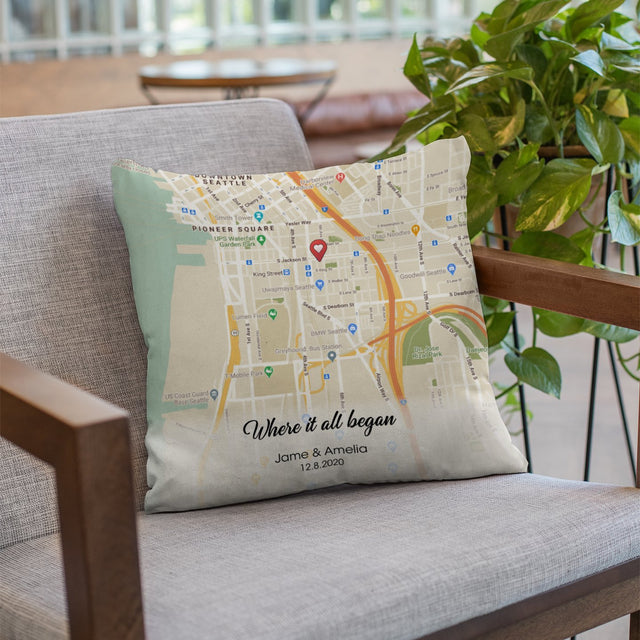 Custom Map Print, Personalized Text Pillow
