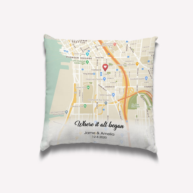 Custom Map Print, Personalized Text Pillow