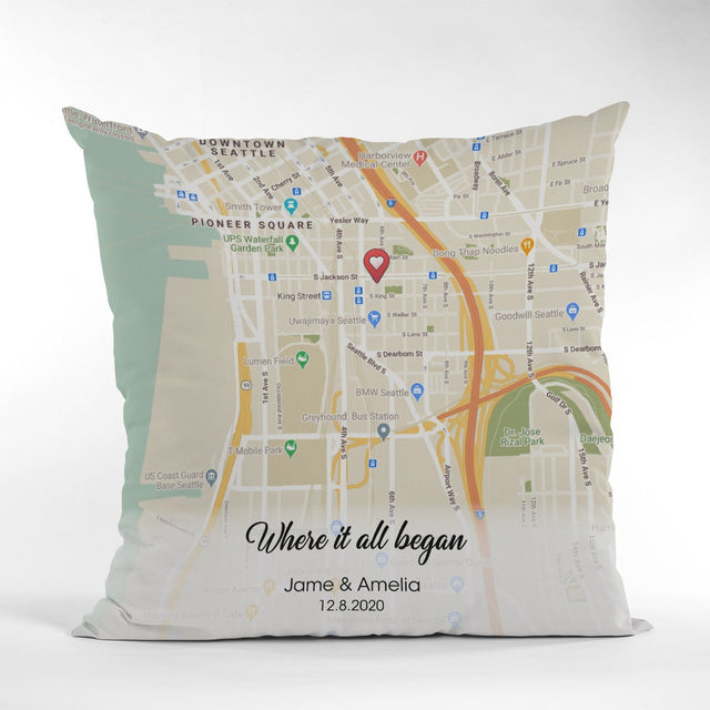 Custom Map Print, Personalized Text Pillow