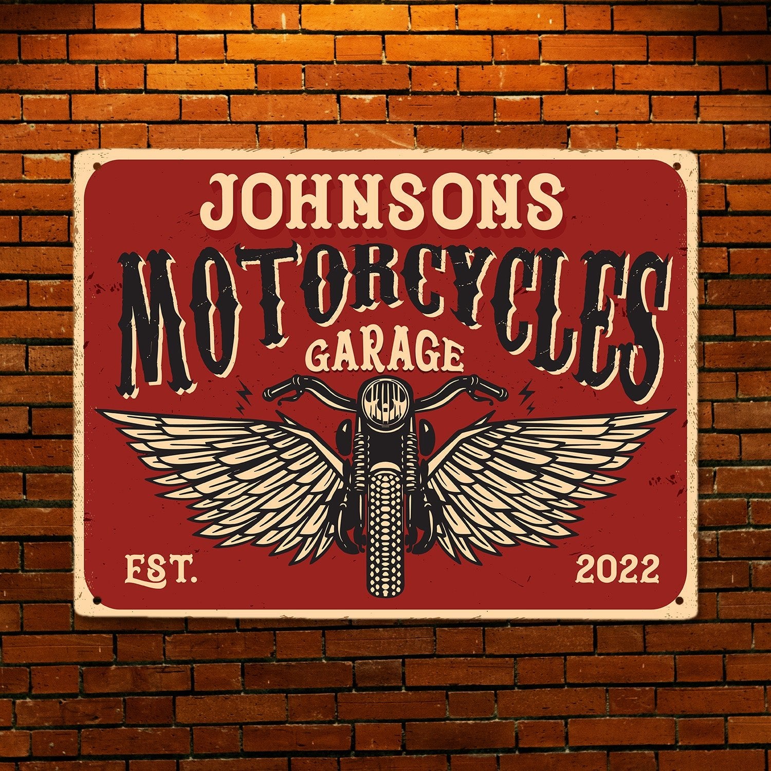 Custom Motorcycle Garage Sign, Customizable Name And Years