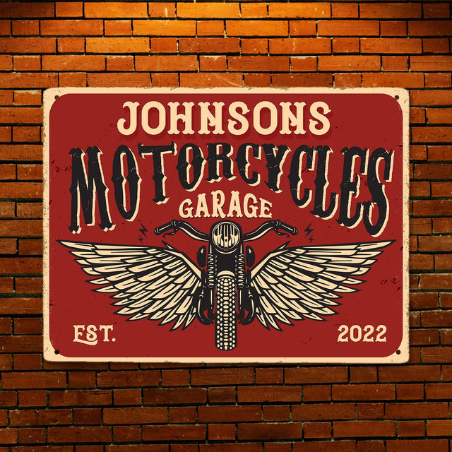 Custom Motorcycle Garage Sign, Personalized Name And Years