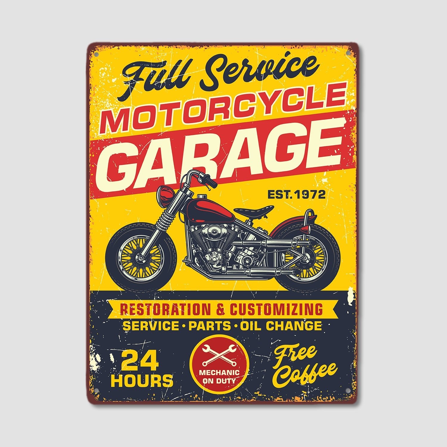 Custom Motorcycle Garage Signs, Personalized Years, Metal Signs