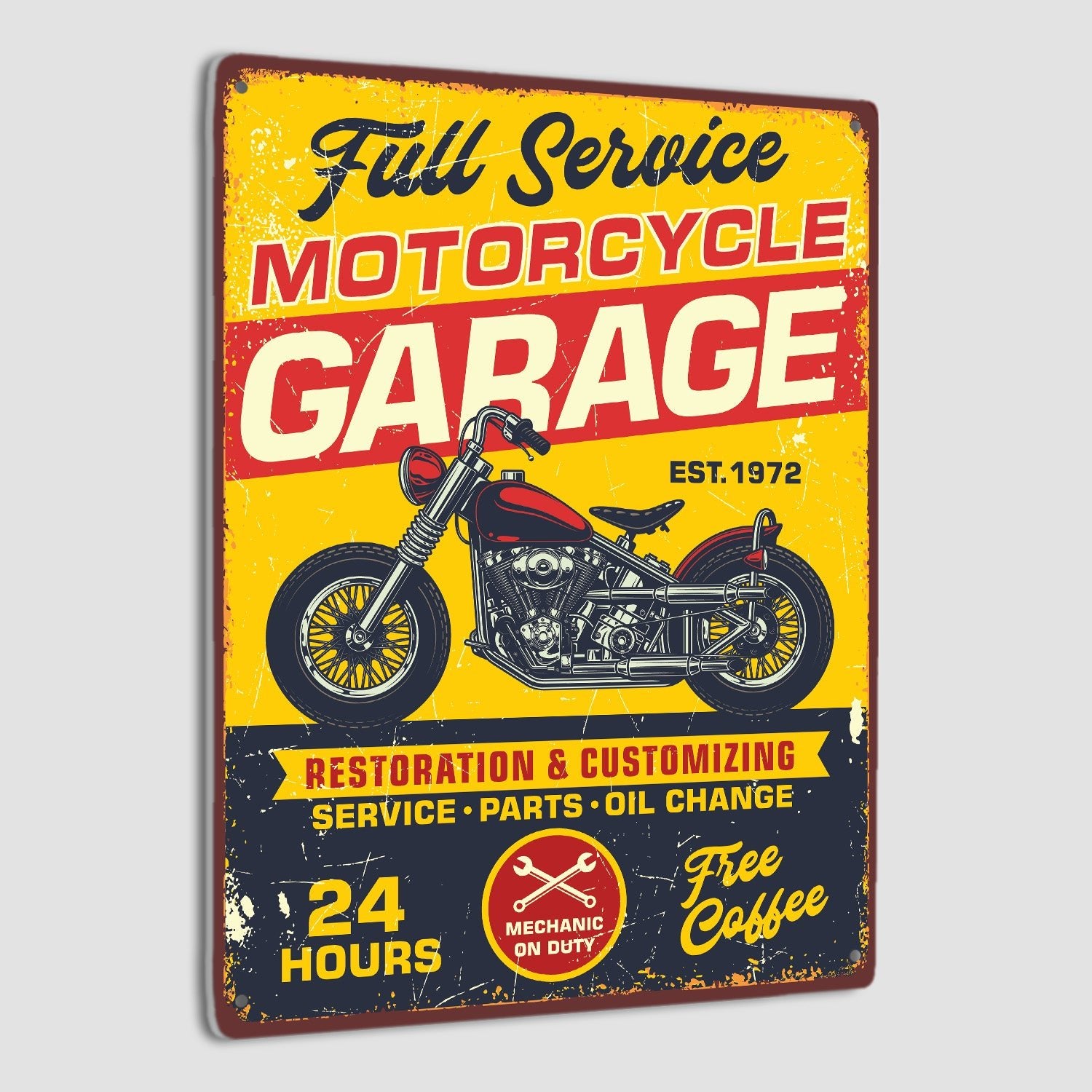 Custom Motorcycle Garage Signs, Personalized Years, Metal Signs
