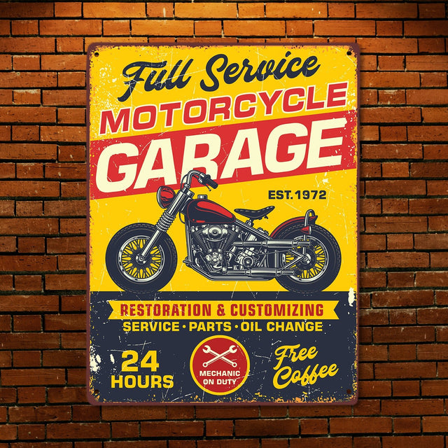 Custom Motorcycle Garage Signs, Personalized Years, Metal Signs