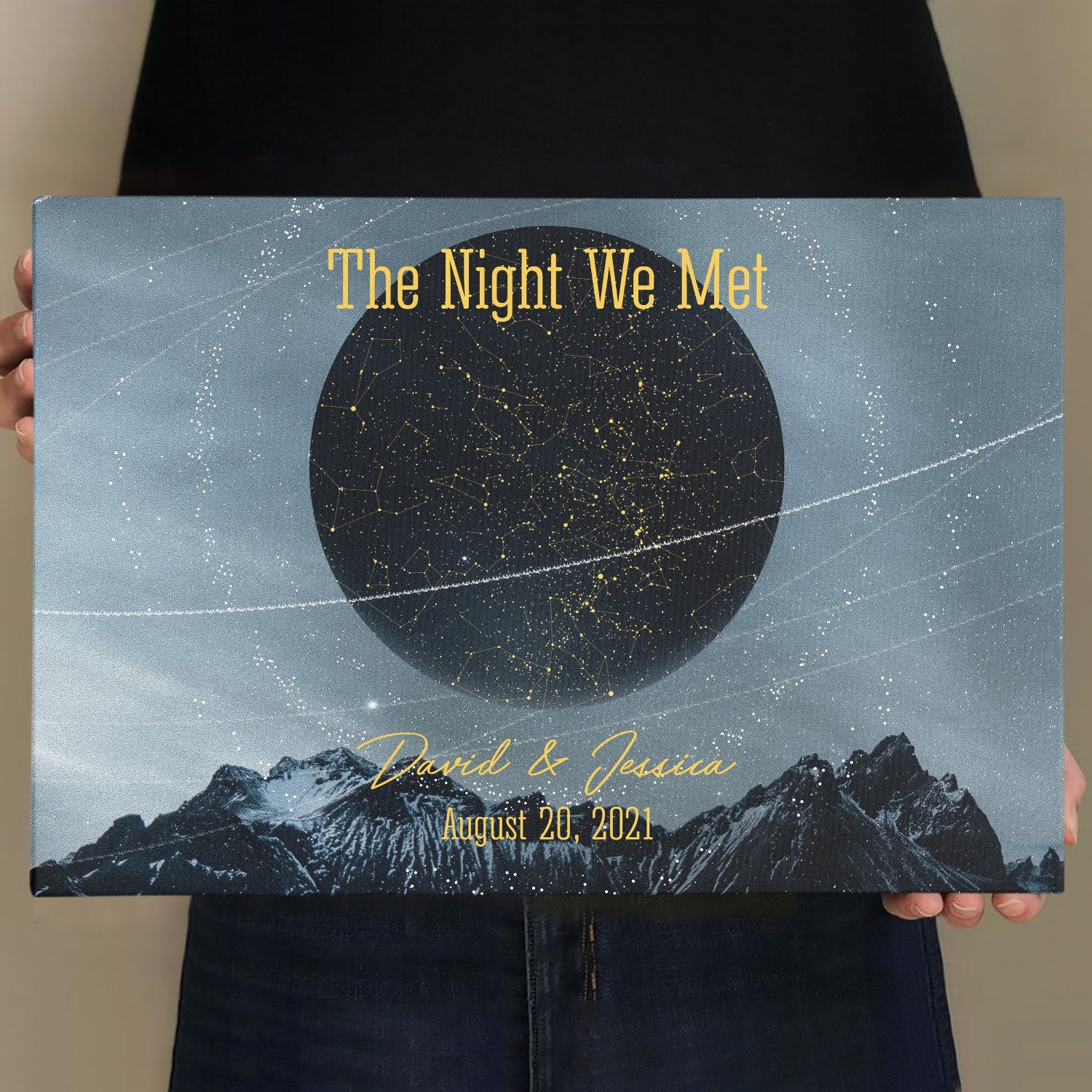 Custom Night Sky By Date And Location, Personalized Text, Canvas Wall Art