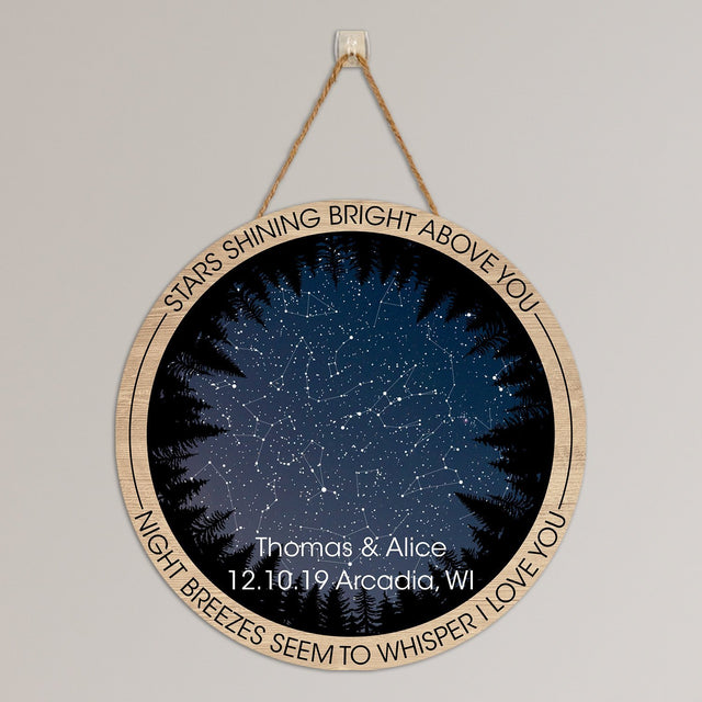 Custom Night Sky By Date And Location, Personalized Text, Round Wood Sign