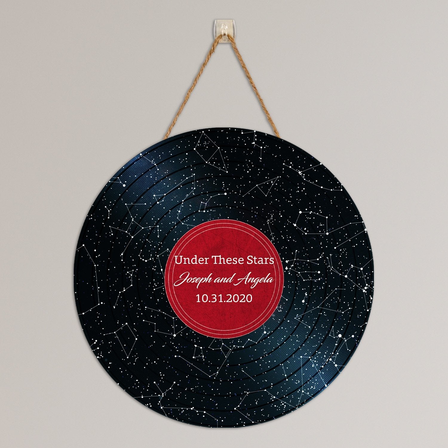 Custom Night Sky By Date And Location, Personalized Text, Vinyl Record, Round Wood Sign