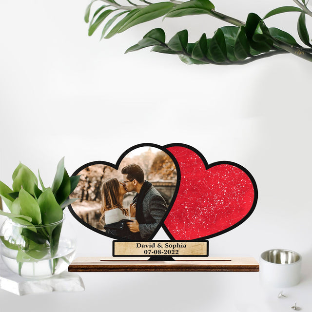 Custom Night Sky, Personalized Photo, Heart Shape, Wooden Plaque 3 Layers