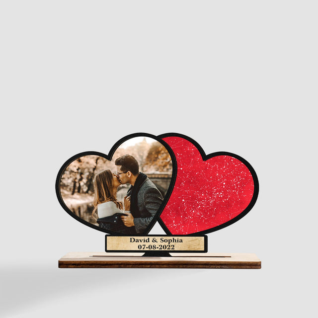 Custom Night Sky, Personalized Photo, Heart Shape, Wooden Plaque 3 Layers