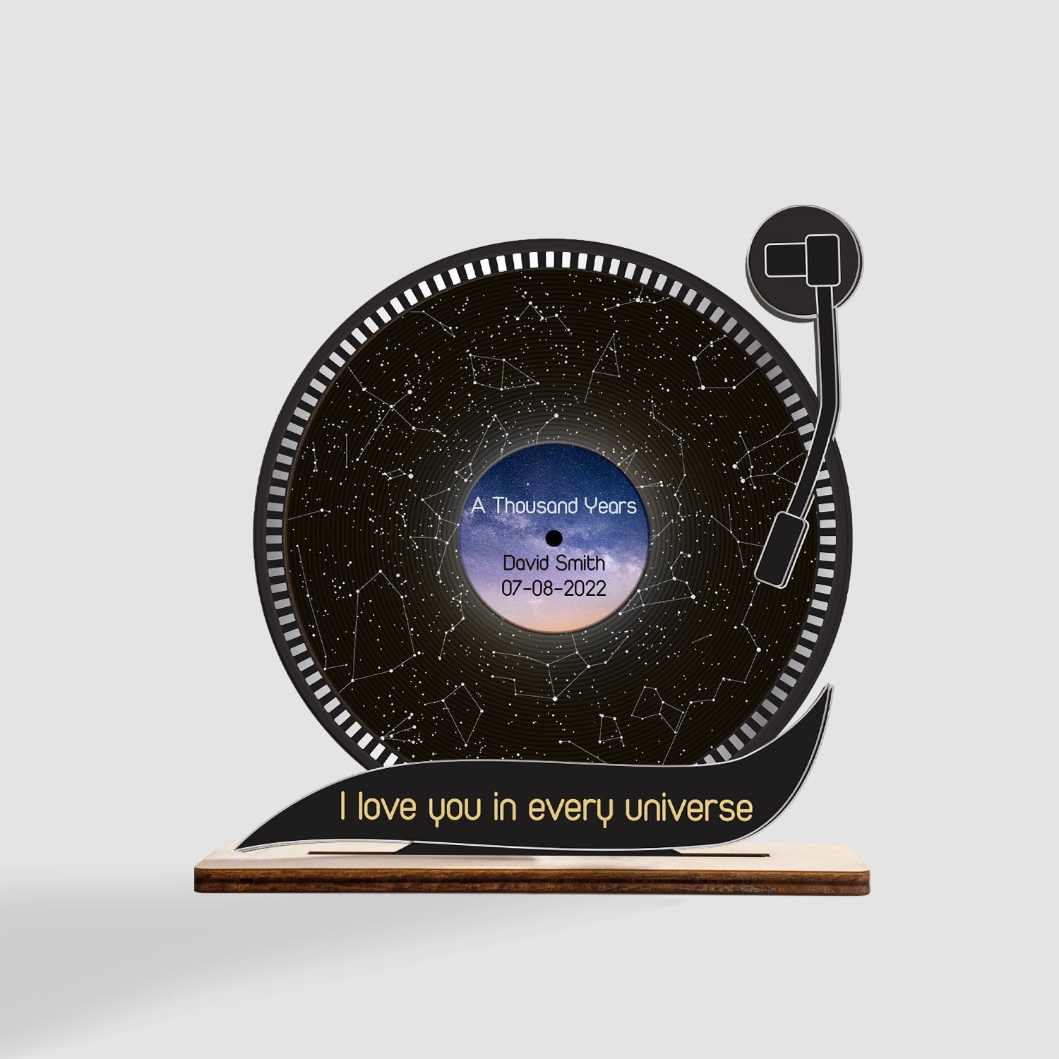 Custom Night Sky, Personalized Text, Vinyl Record, Wooden Plaque 3 Layers