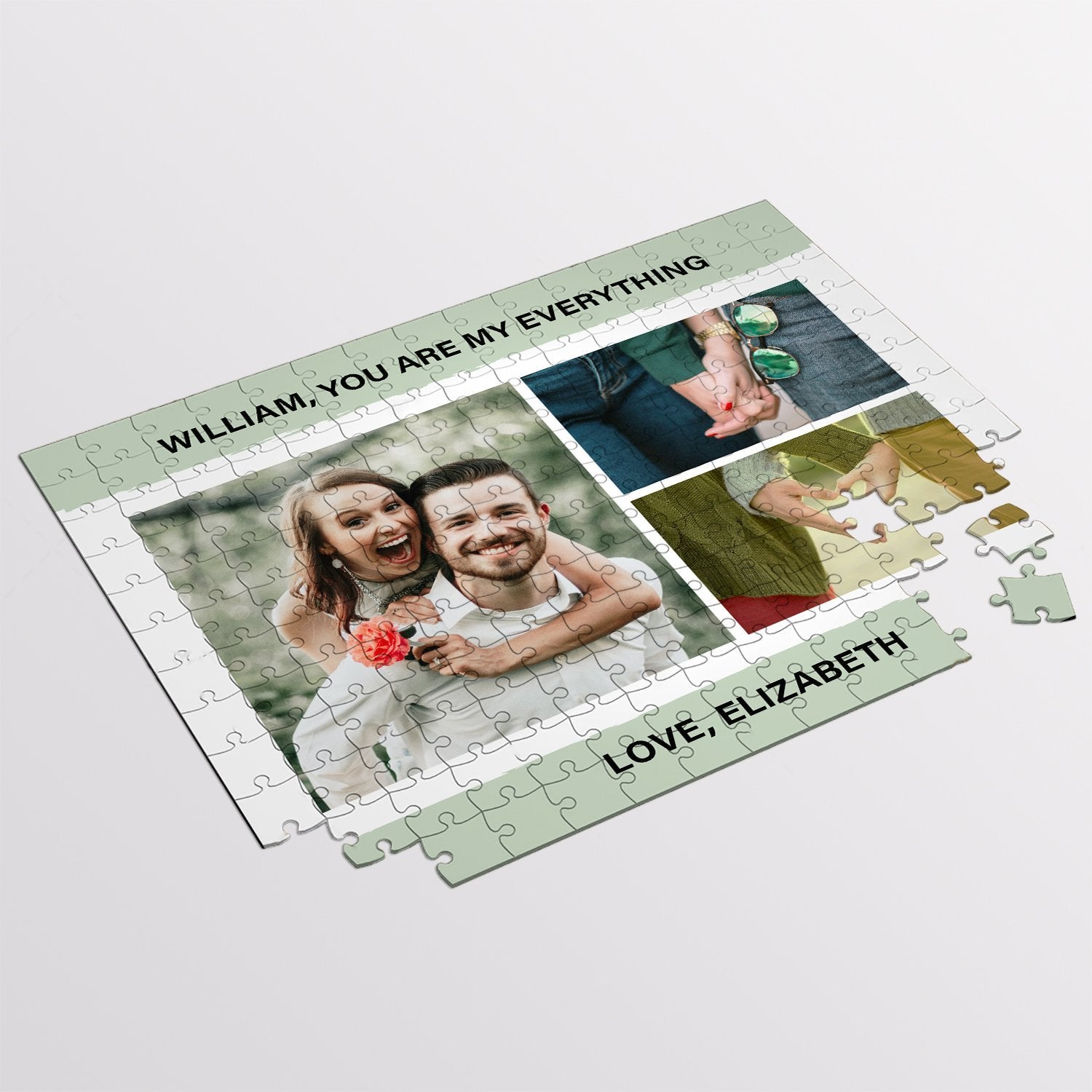 Custom Photo, 3 Pictures, Personalized Name And Text Jigsaw Puzzles