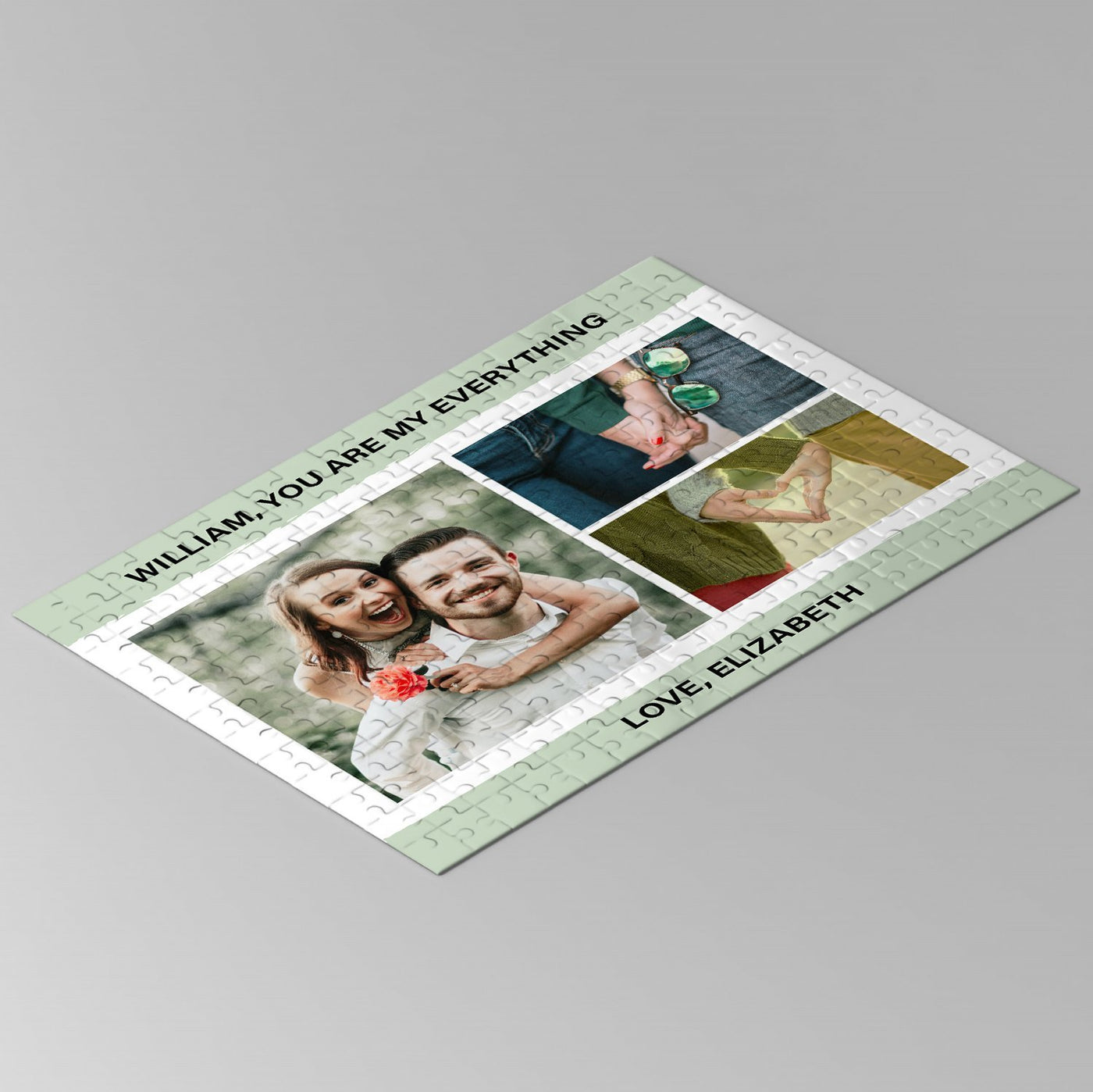 Custom Photo, 3 Pictures, Customizable Name And Text Jigsaw Puzzles