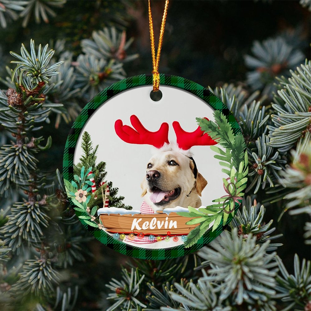 Custom Photo And Dog Name Christmas Tree Decorative Christmas Circle Ornament 2 Sided