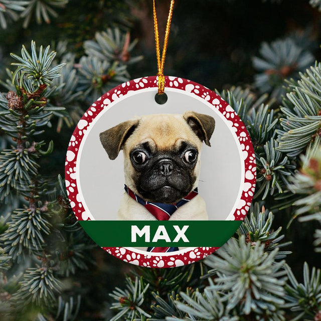 Custom Photo And Dog Name Decorative Christmas Circle Ornament 2 Sided