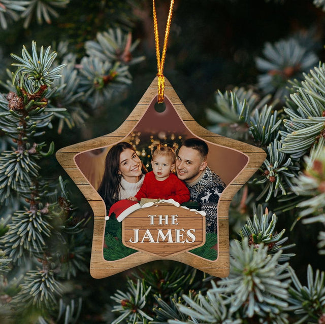 Custom Photo And Family Name Decorative Christmas Star Ornament 2 Sided