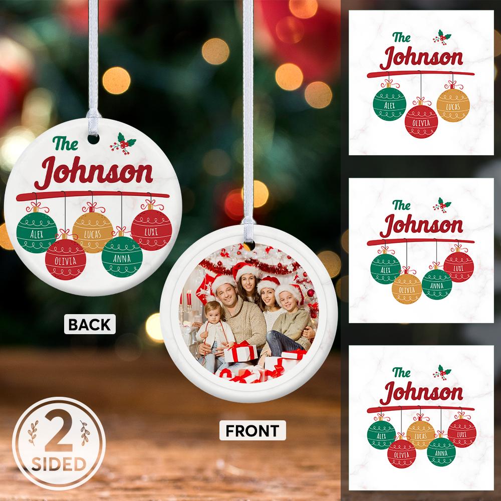 Custom Photo And Text Christmas Light Decorative Christmas Circle Ornament 2 Sided