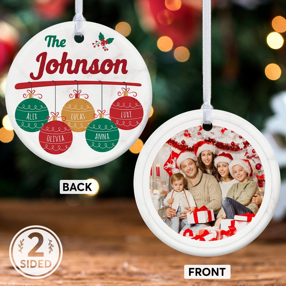 Custom Photo And Text Christmas Light Decorative Christmas Circle Ornament 2 Sided