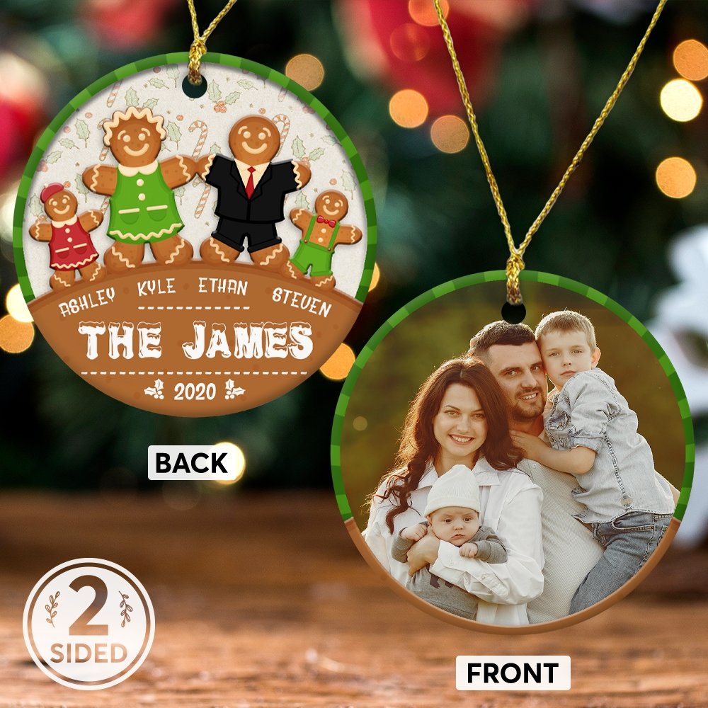 Custom Photo And Text Family Cookies Decorative Christmas Circle Ornament 2 Sided