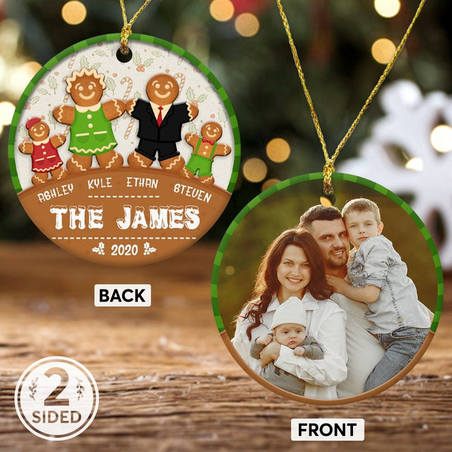 Custom Photo And Text Family Cookies Decorative Christmas Circle Ornament 2 Sided