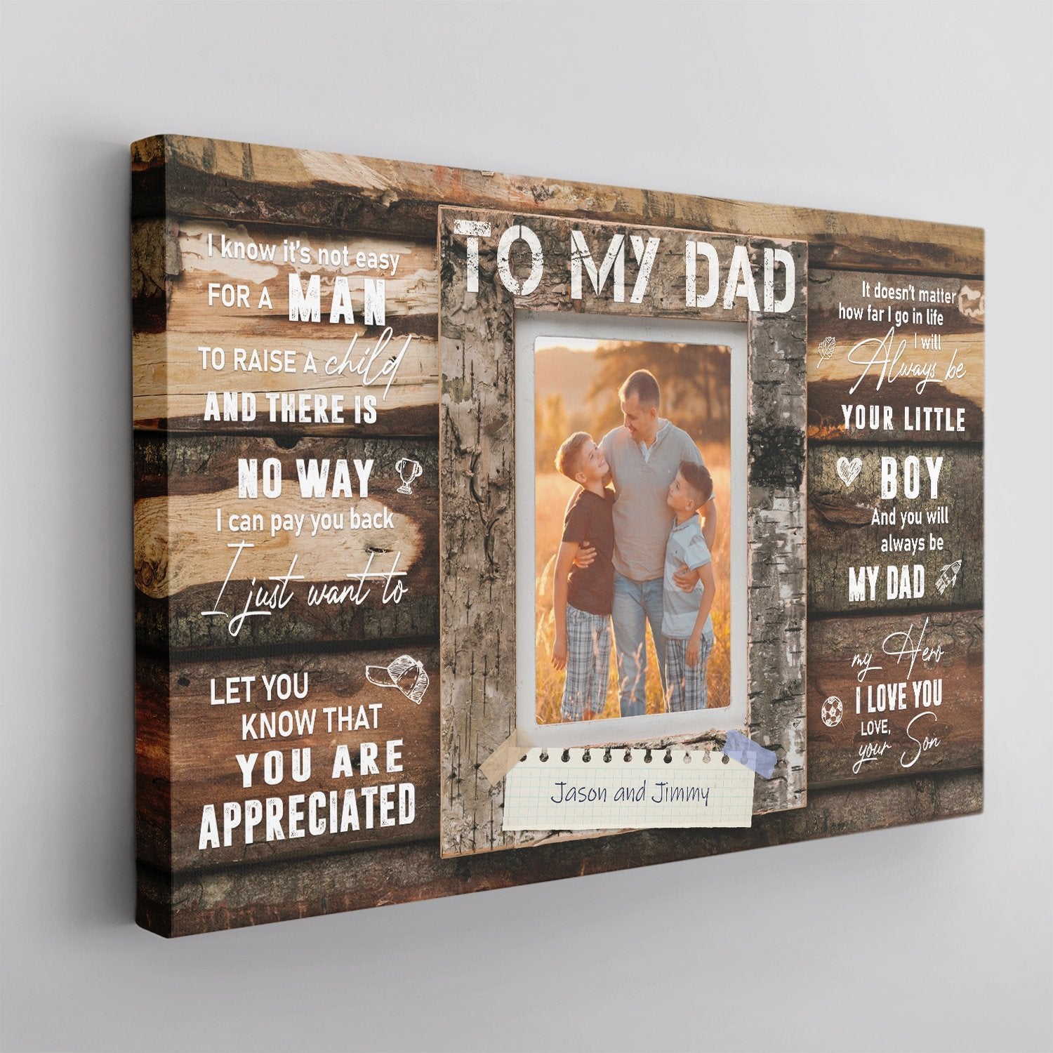 Custom Photo And Text, Gift For Dad, Canvas Wall Art