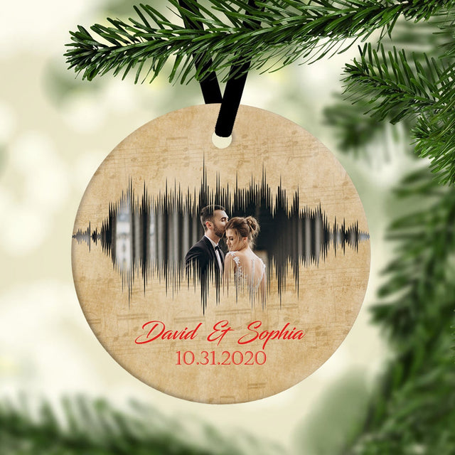 Custom Photo Christmas Circle Ornament 2 Sided, Personalized Name And Date