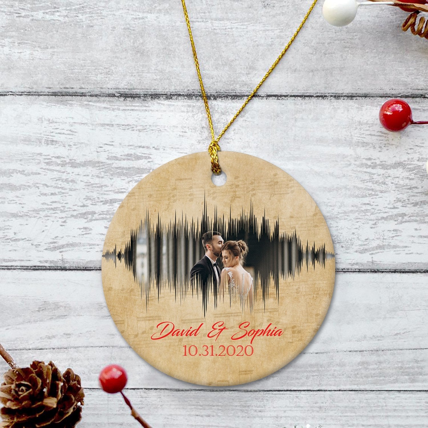 Custom Photo Christmas Circle Ornament 2 Sided, Personalized Name And Date