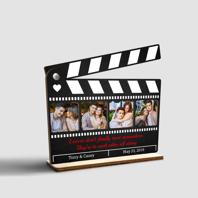 Custom Photo, Clapper Board Shape, Personalized Name, Date And Text, Wooden Plaque 3 Layers