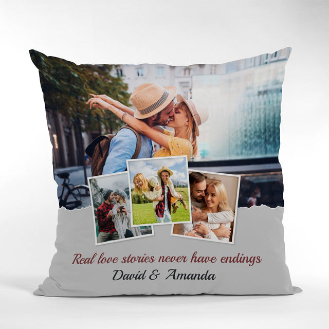 Custom Photo Collage 4 Pictures, Personalized Text Pillow