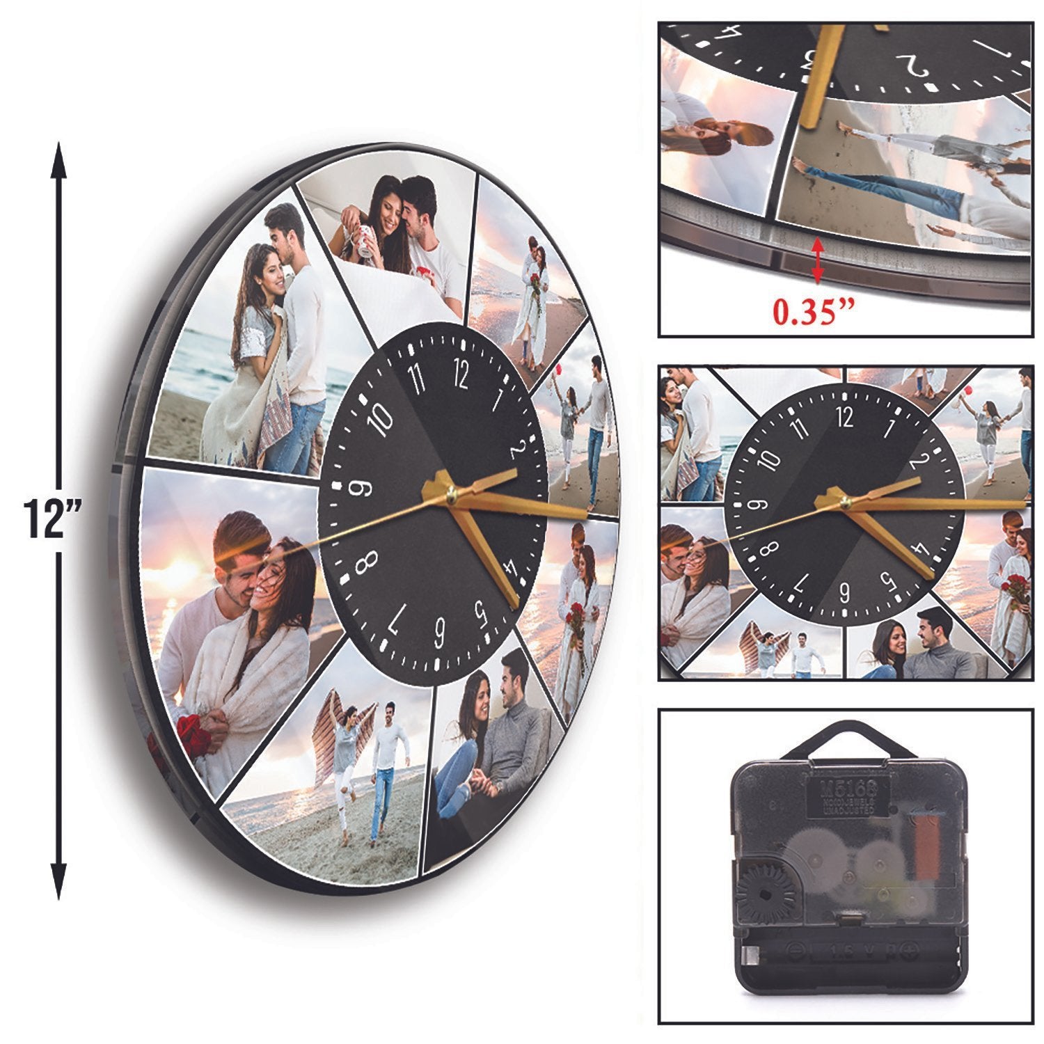 Custom Photo Collage, 8 Photos, Wall Clock