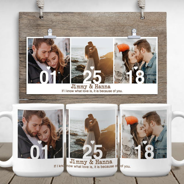 Custom Photo Collage And Text 3 Pictures White Mug