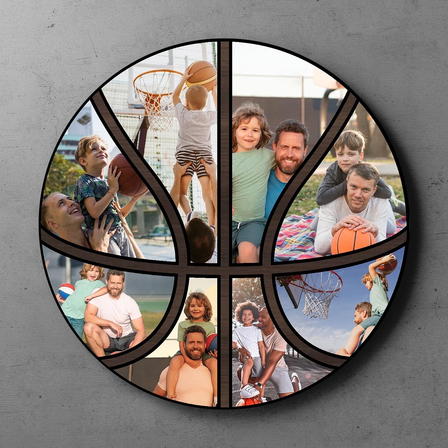 Custom Photo Collage Basketball Shape Round Wood Sign