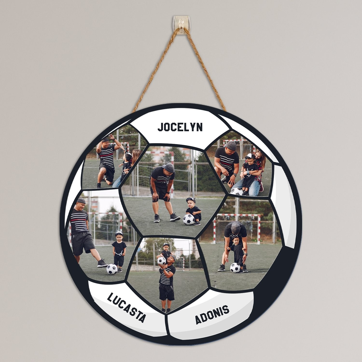 Custom Photo Collage, Football Shape, Round Wood Sign