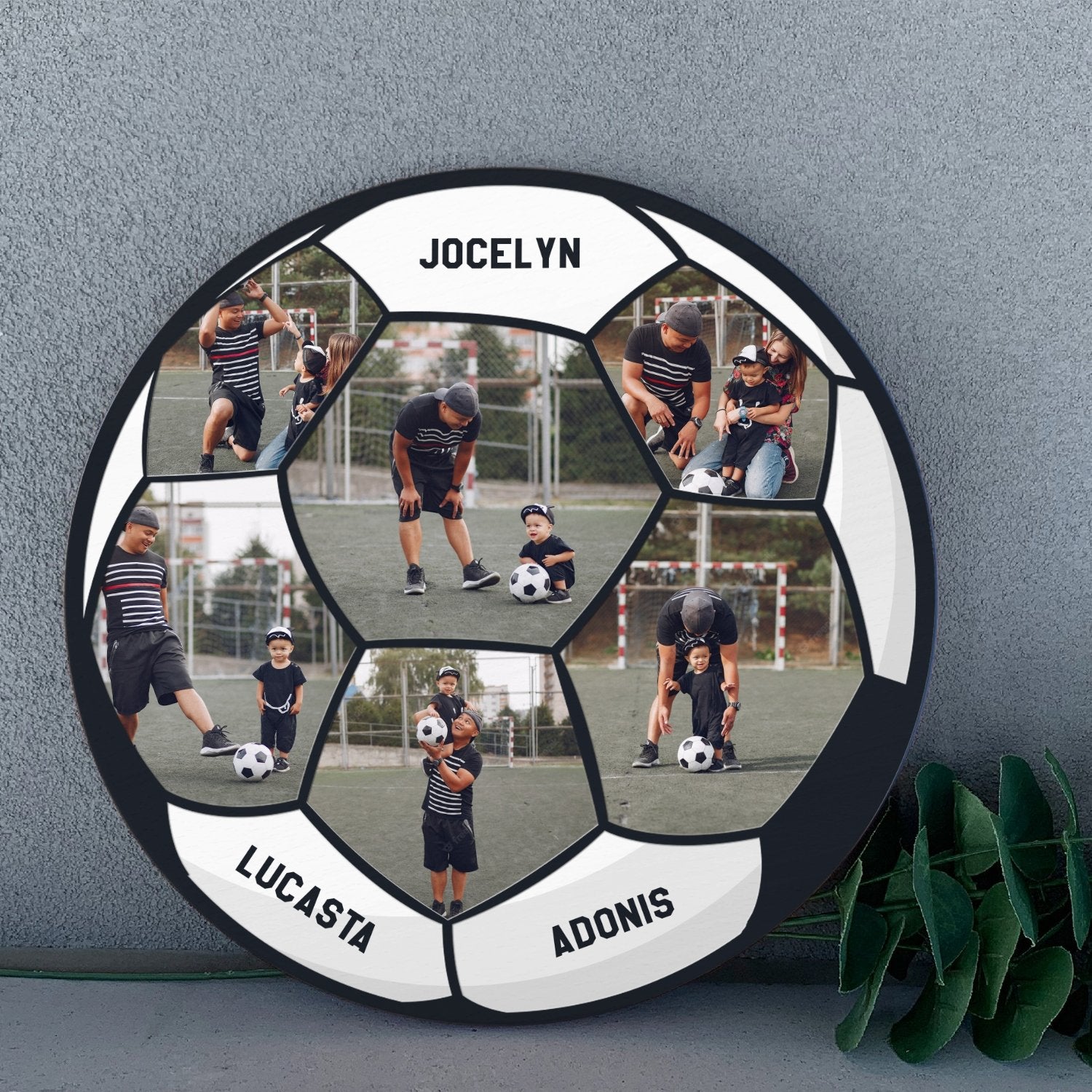 Custom Photo Collage, Football Shape, Round Wood Sign
