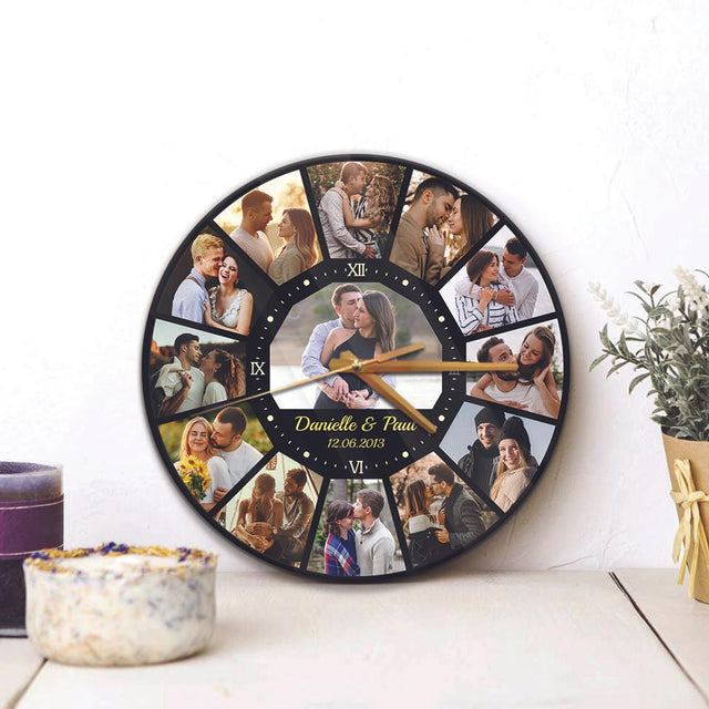 Custom Photo Collage, Personalized Name And Date, Wall Clock