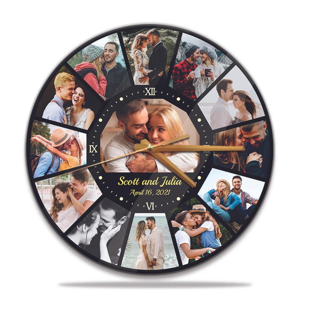 Custom Photo Collage, Personalized Name And Date, Wall Clock
