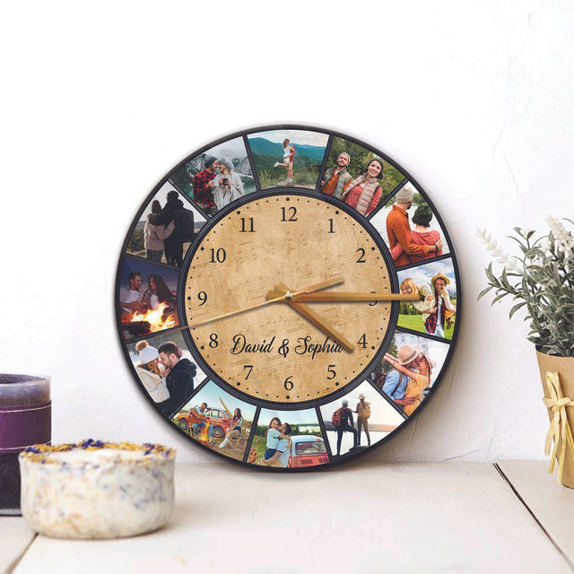 Custom Photo Collage, Personalized Name, Wall Clock