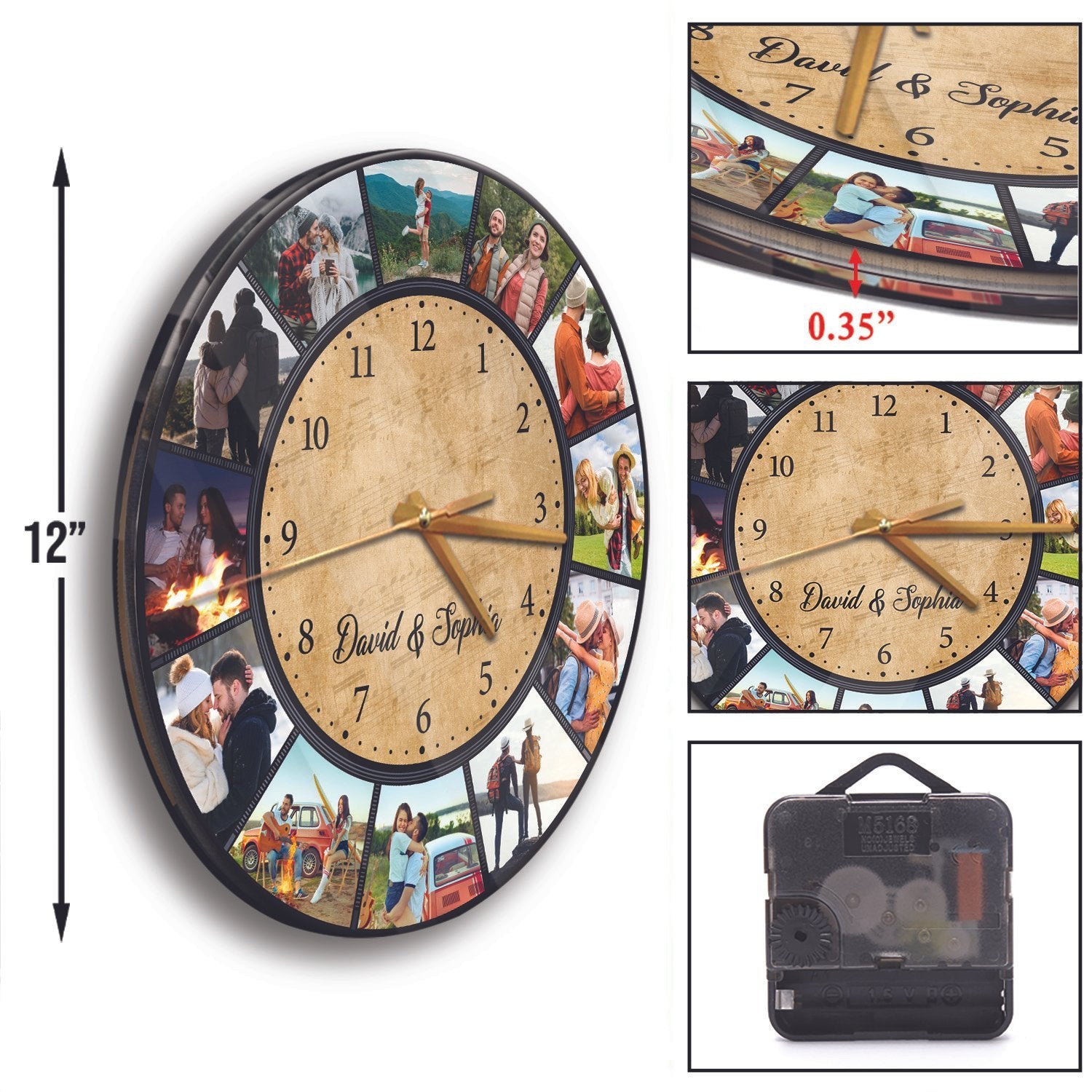 Custom Photo Collage, Personalized Name, Wall Clock
