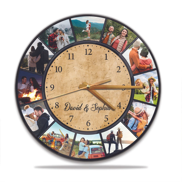 Custom Photo Collage, Personalized Name, Wall Clock