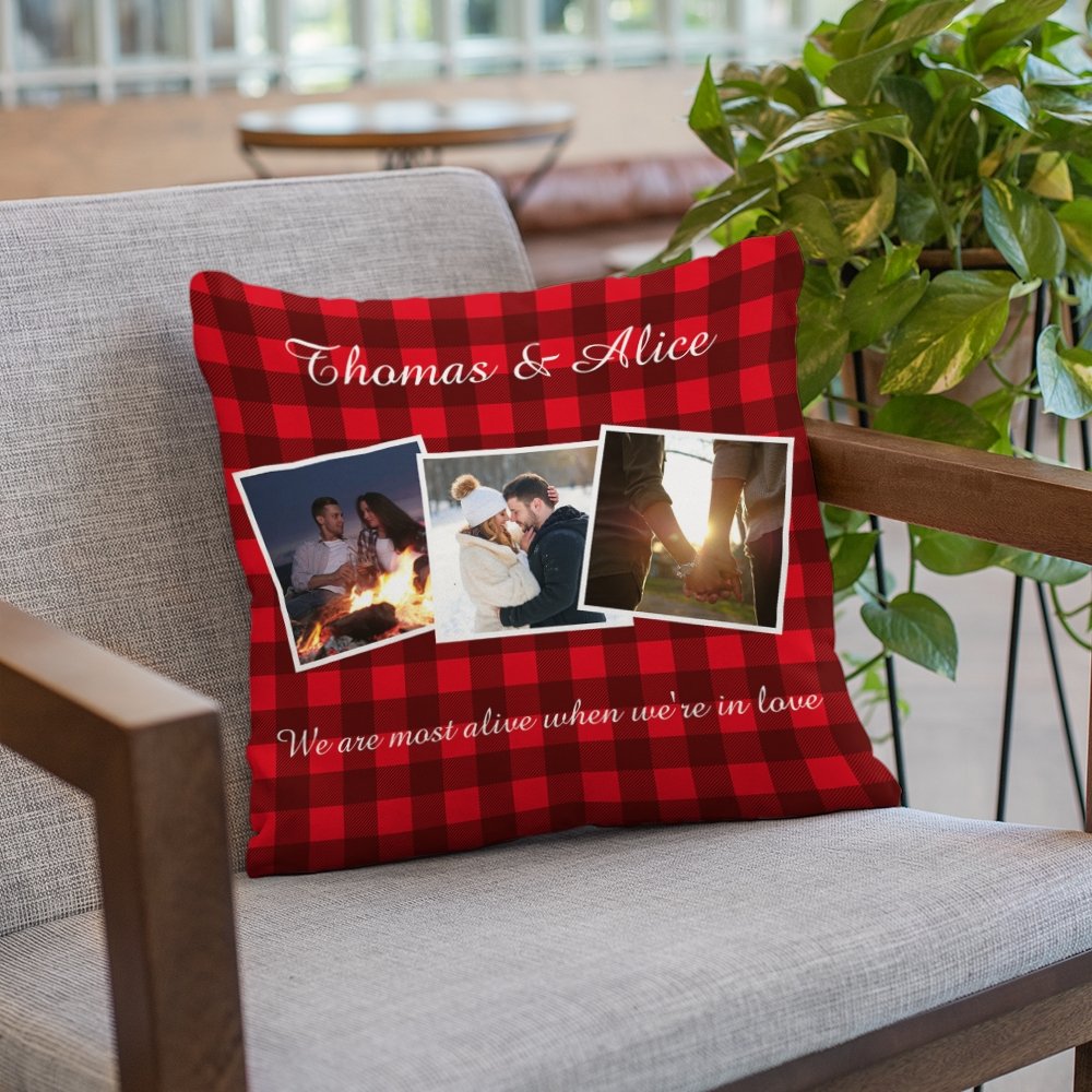 Custom Photo Collage, Personalized Text, 3 Picture Pillow