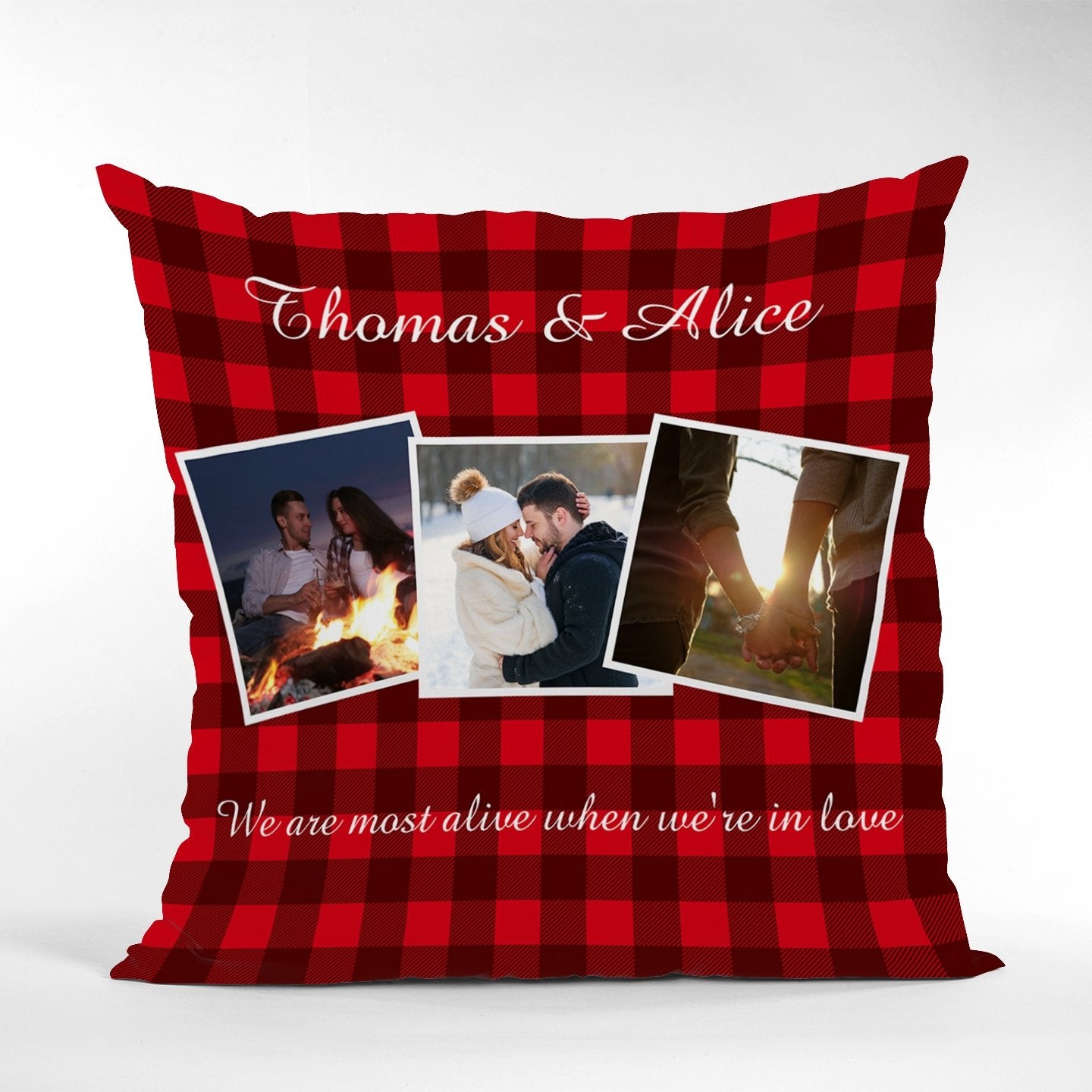 Custom Photo Collage, Customizable Text, 3 Picture Pillow