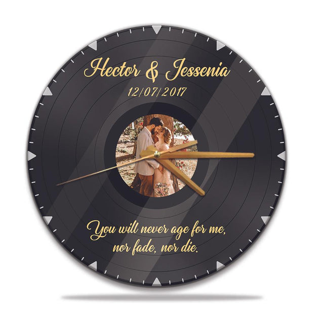 Custom Photo Collage, Upload Photos, Vinyl Record, Personalized Name And Text, Wall Clock