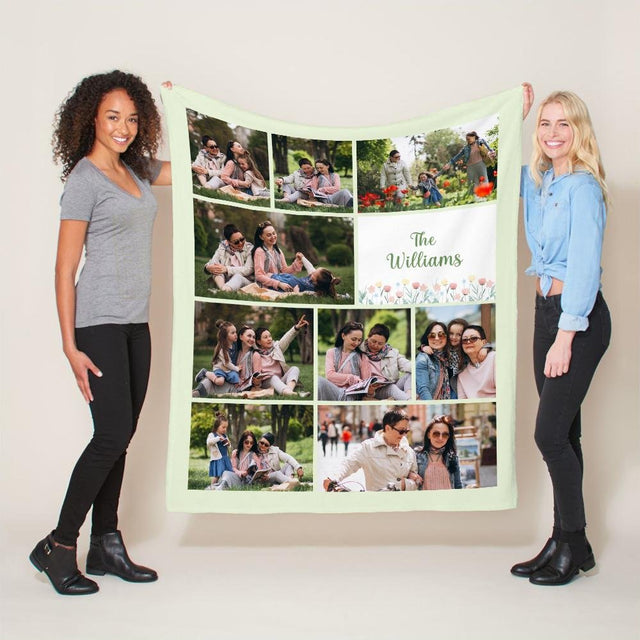 Custom Photo Family, 9 Pictures, Personalized Family Name Blanket
