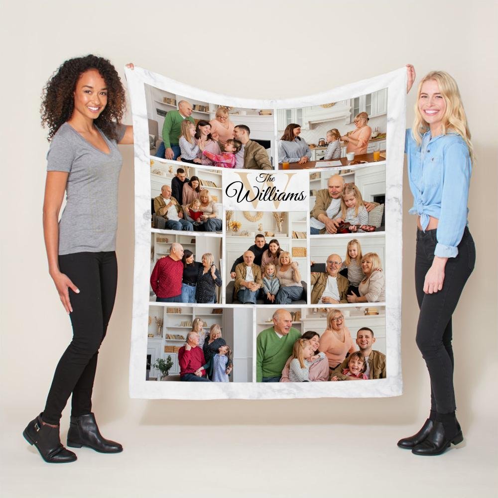 Custom Photo Family, Personalized Family Name Blanket